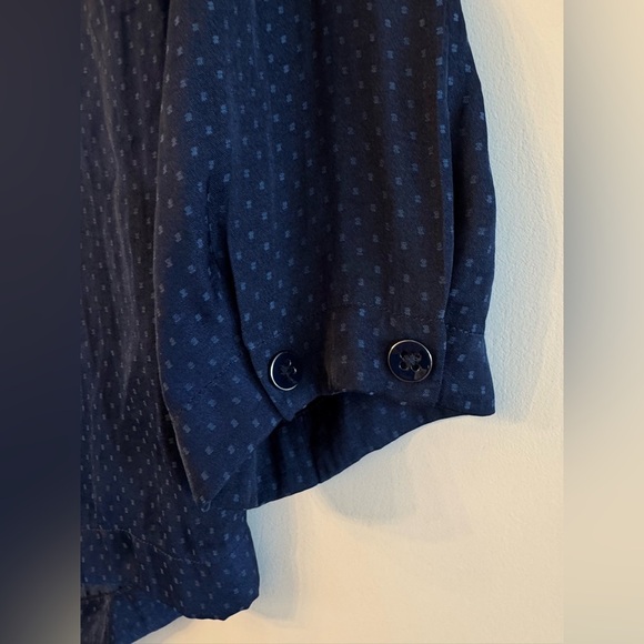 CAbi Navy Blue Micro Dot Tie Neck Lightweight Blouse #5525 Size XS - Picture 3 of 5